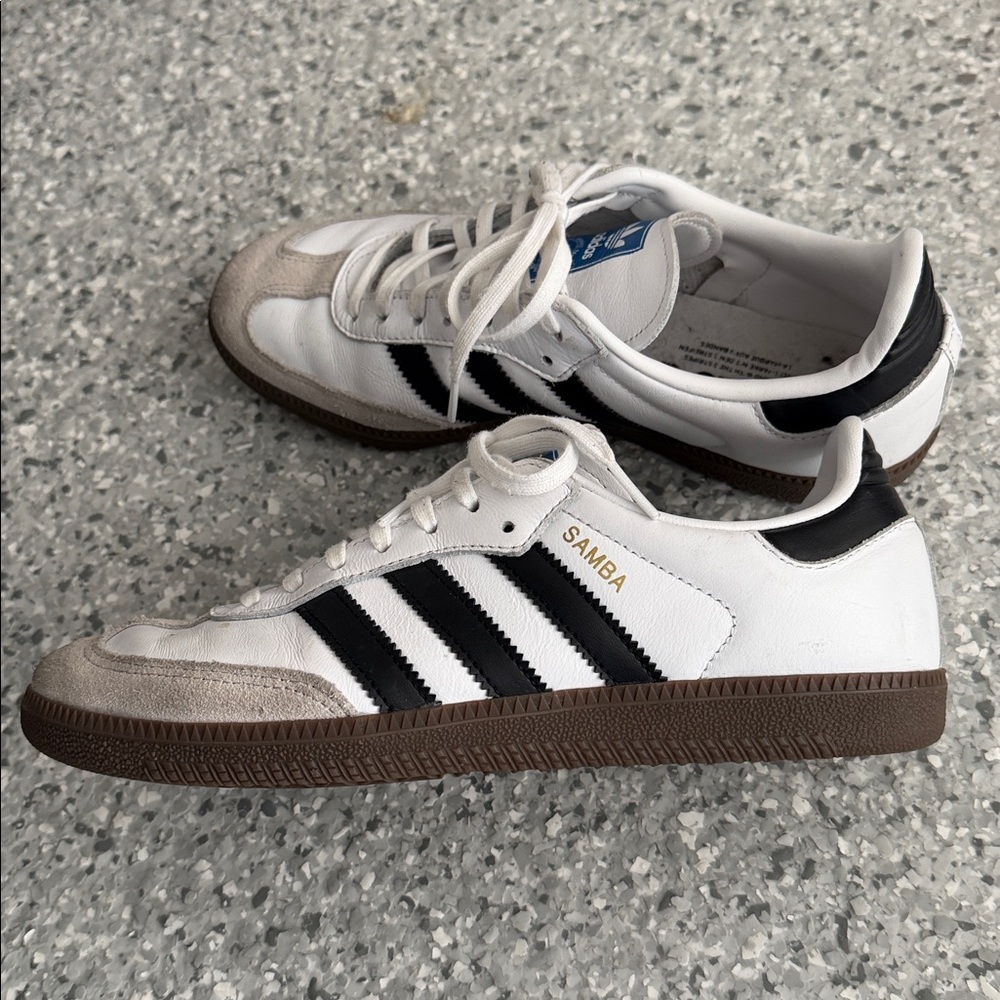 Adidas Samba White and Black Shoes with Brown Sole